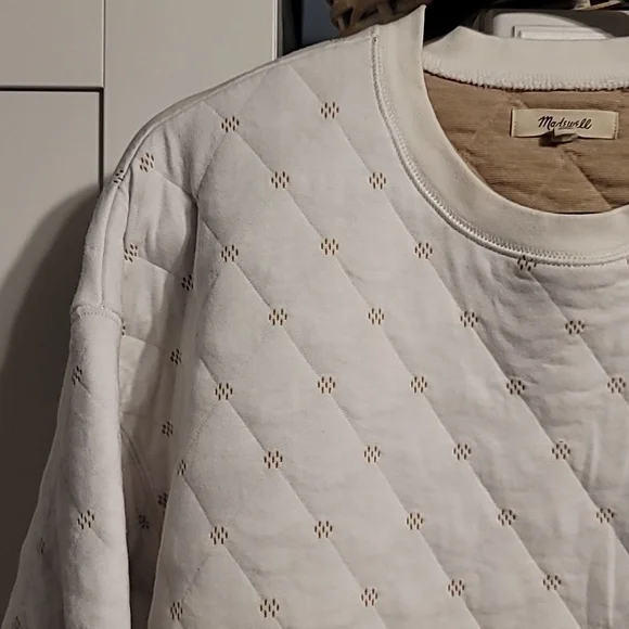 Madewell Swing Sweatshirt Womens XLarge Beige Quilted Boxy Cropped Cozy Lounge - Picture 5 of 12